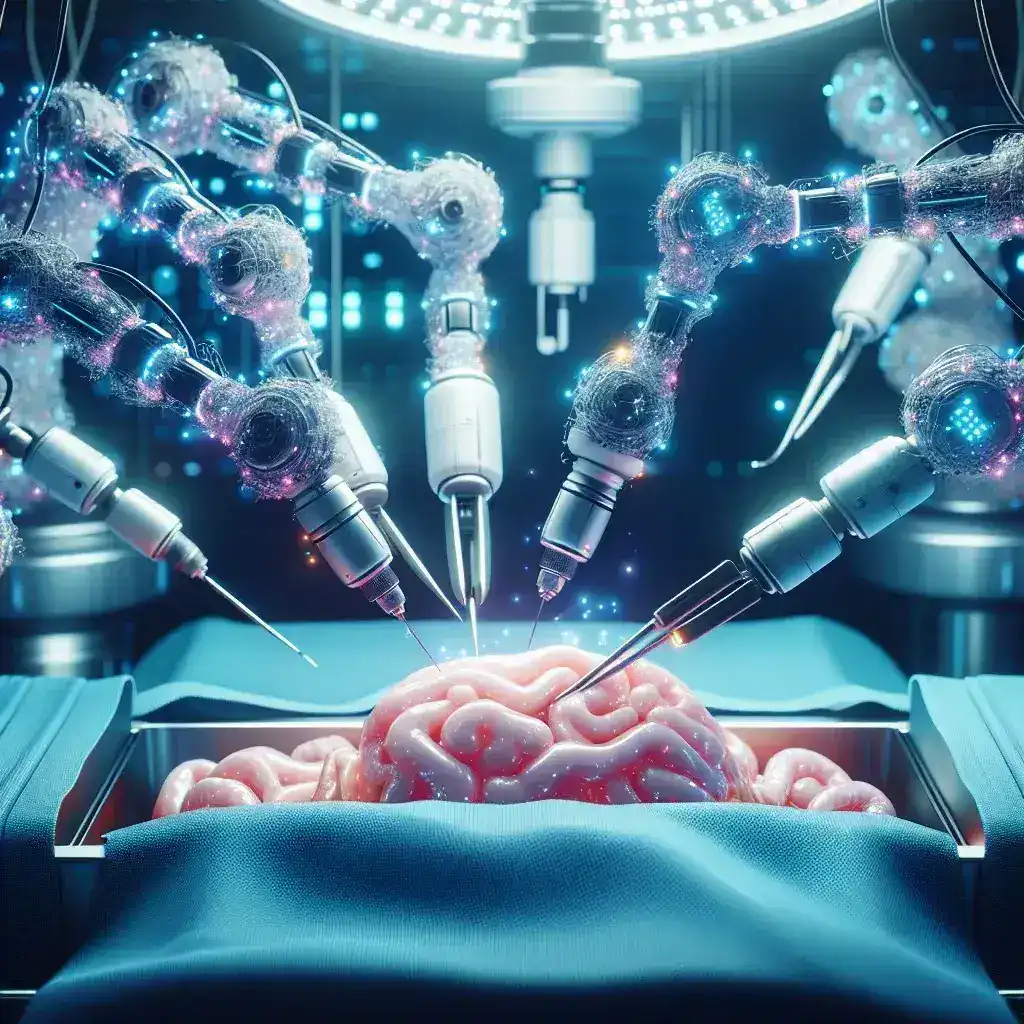 "AI surgical system in action, demonstrating real-time adaptation to tissue variations during a minimally invasive procedure."
